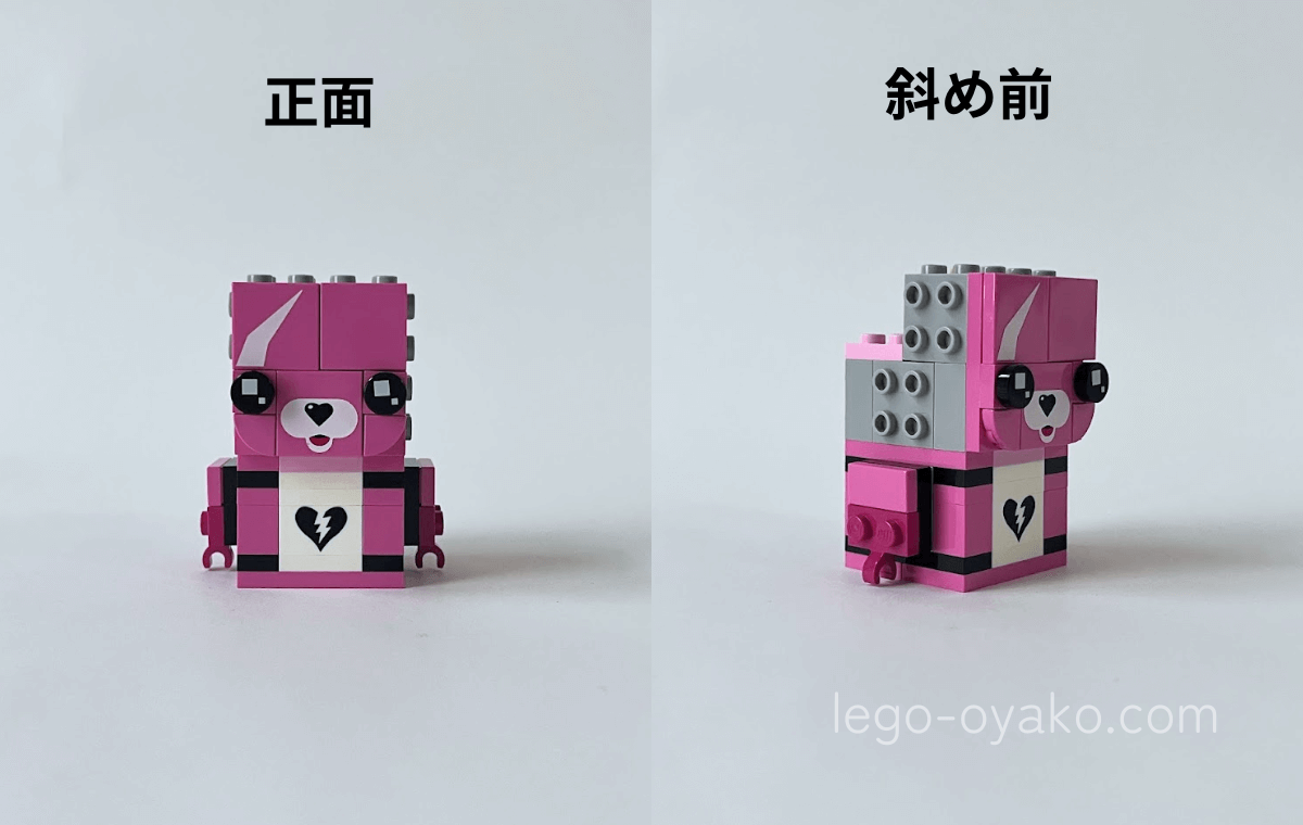 レゴでピンクのクマちゃん(ブリックヘッズ)を組み立てた様子